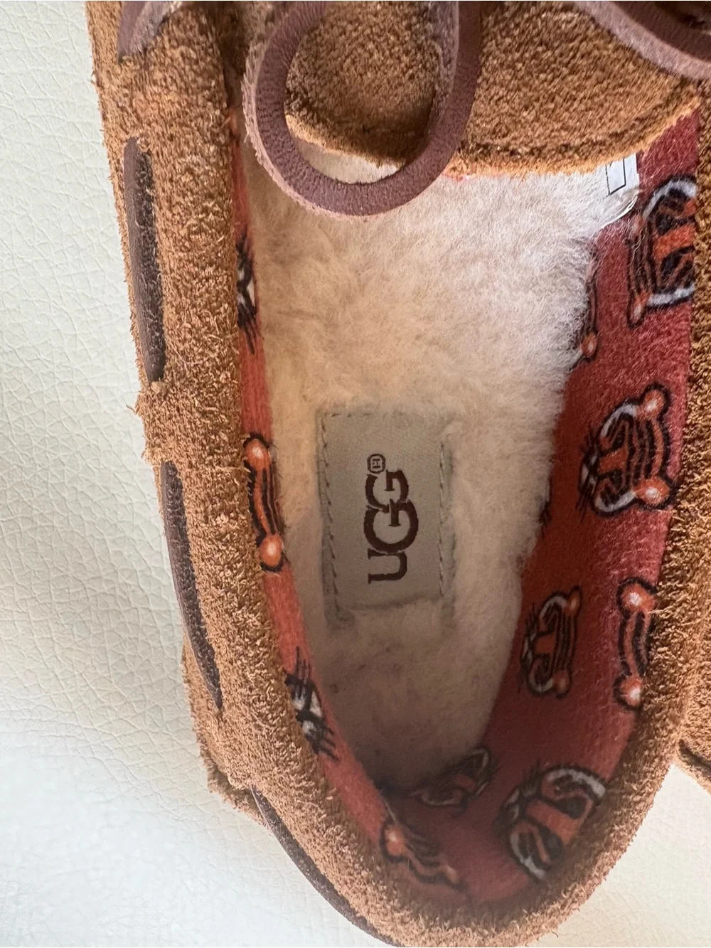UGG Kids Chestnut Suede Moccasin Slippers with Bow
